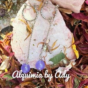 Alquimia Silver Earrings with Purple jade extra long 3”Drops